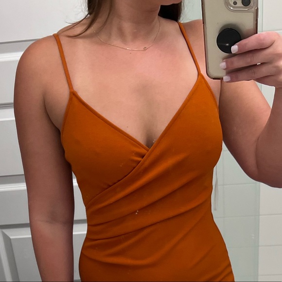 NWT The boutique rust burnt orange asymmetrical spaghetti strap dress - Picture 5 of 5